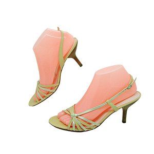 Ann Taylor Womens Beige Gold Leather Open Toe Adjustable Strappy Sandal Size 8 M